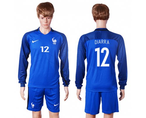 France #12 Diarra Home Long Sleeves Soccer Country Jersey