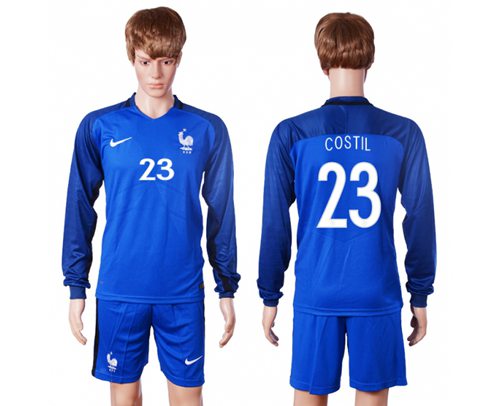 France #23 Costil Home Long Sleeves Soccer Country Jersey