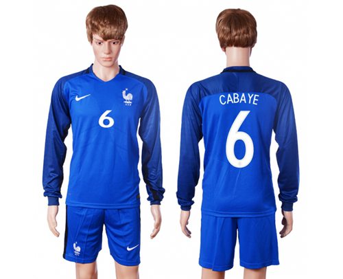 France #6 Cabaye Home Long Sleeves Soccer Country Jersey