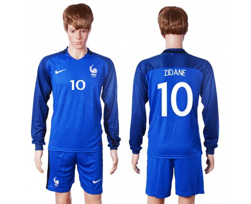 France #10 Zidane Home Long Sleeves Soccer Country Jersey