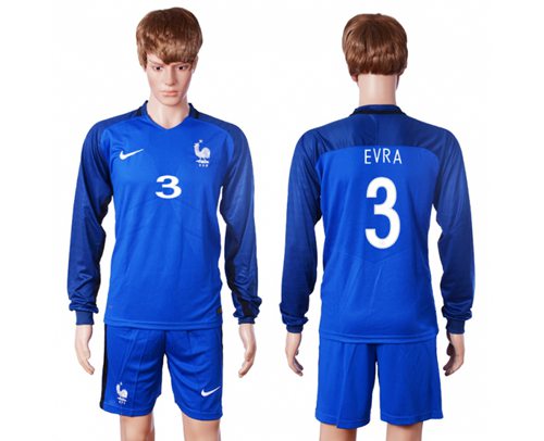 France #3 Evra Home Long Sleeves Soccer Country Jersey