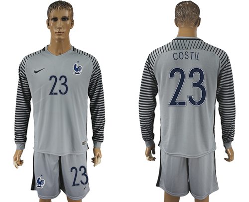 France #23 Costil Grey Goalkeeper Long Sleeves Soccer Country Jersey