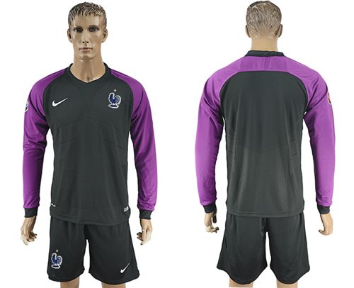 France Blank Black Goalkeeper Long Sleeves Soccer Country Jersey