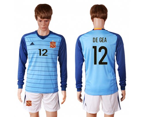 Spain #12 De Gea Blue Goalkeeper Long Sleeves Soccer Country Jersey