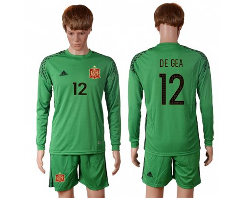 Spain #12 De Gea Green Goalkeeper Long Sleeves Soccer Country Jersey