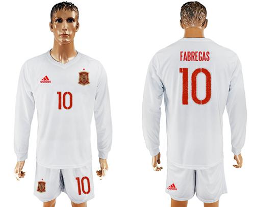 Spain #10 Fabregas White Away Long Sleeves Soccer Country Jersey