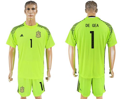 Spain #1 De Gea Shiny Green Goalkeeper Soccer Country Jersey