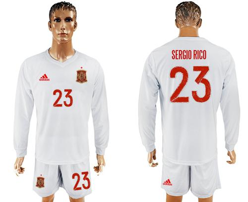 Spain #23 Sergio Rico White Away Long Sleeves Soccer Country Jersey