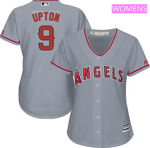 Women's Los Angeles Angels #9 Justin Upton Gray Road Stitched MLB Majestic Cool Base Jersey