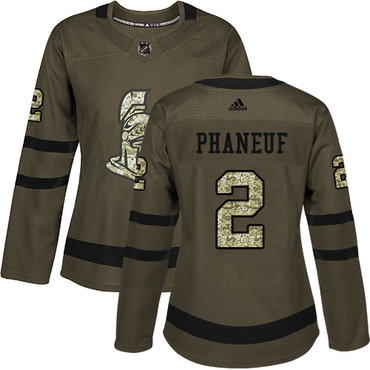 Adidas Senators #2 Dion Phaneuf Green Salute to Service Women's Stitched NHL Jersey