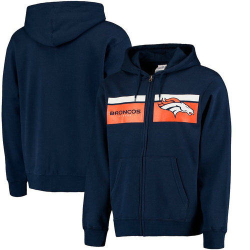 Denver Broncos Majestic Touchback Full-Zip Hoodie - Navy