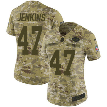 Nike Jets #47 Jordan Jenkins Camo Women's Stitched NFL Limited 2018 Salute to Service Jersey