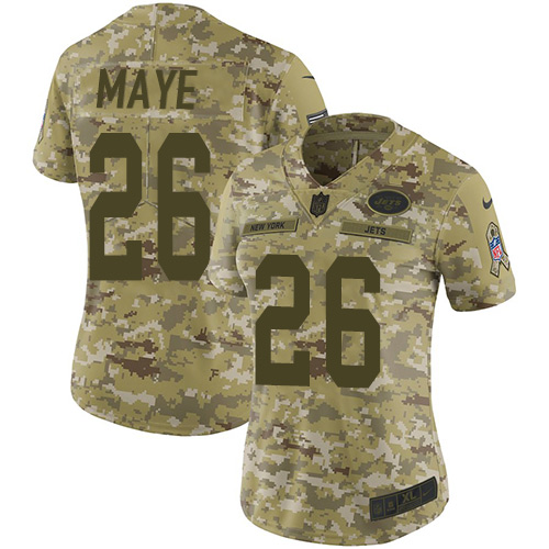 Nike Jets #26 Marcus Maye Camo Women's Stitched NFL Limited 2018 Salute to Service Jersey