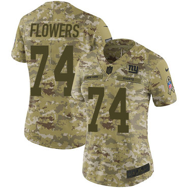 Nike Giants #74 Ereck Flowers Camo Women's Stitched NFL Limited 2018 Salute to Service Jersey