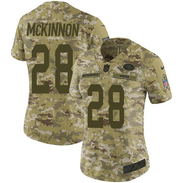 Nike 49ers #28 Jerick McKinnon Camo Women's Stitched NFL Limited 2018 Salute to Service Jersey