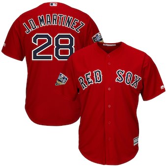 Men's Boston Red Sox #28 J.D. Martinez Majestic Scarlet 2018 World Series Cool Base Player Jersey