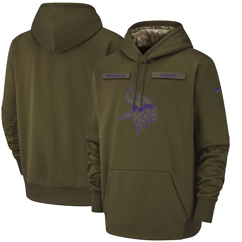 Men's Minnesota Vikings Nike Olive Salute to Service Sideline Therma Performance Pullover Hoodie