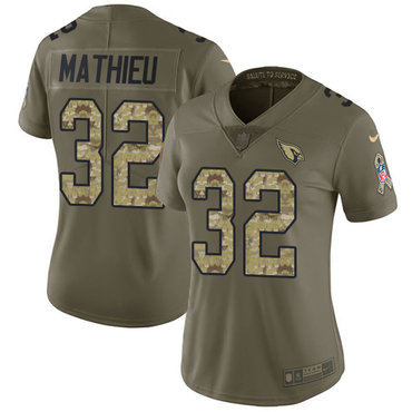 Women's Nike Arizona Cardinals #32 Tyrann Mathieu Olive Camo Stitched NFL Limited 2017 Salute to Service Jersey