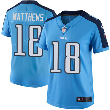 Women's Nike Tennessee Titans #18 Rishard Matthews Light Blue Team Color Stitched NFL Vapor Untouchable Limited Jersey