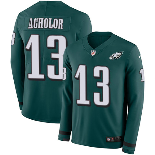 Nike Eagles 13 Nelson Agholor Midnight Green Team Color Men's Stitched NFL Limited Therma Long Sleeve Jersey