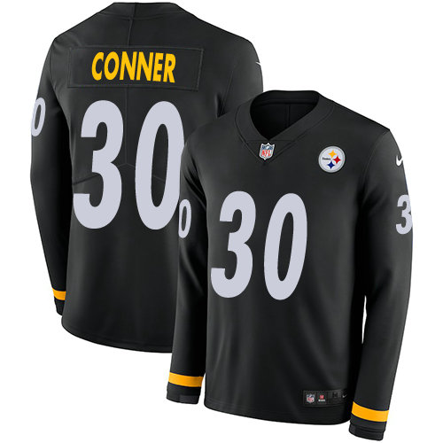 Nike Steelers 30 James Conner Black Team Color Men's Stitched NFL Limited Therma Long Sleeve Jersey