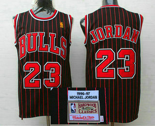 Men's Chicago Bulls #23 Michael Jordan 1996-97 Black Pinstripe Hardwood Classics Soul Swingman Throwback Jersey