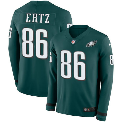 Men Nike Philadelphia Eagles 86 Zach Ertz Green Therma Long Sleeve Jersey