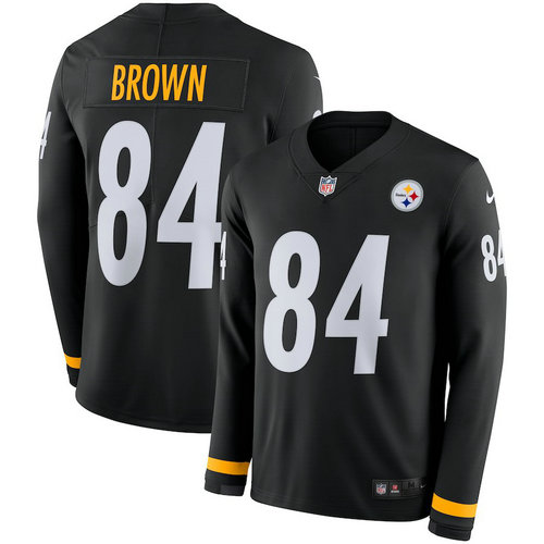 Men Nike Pittsburgh Steelers 84 Antonio Brown black Therma Long Sleeve Jersey