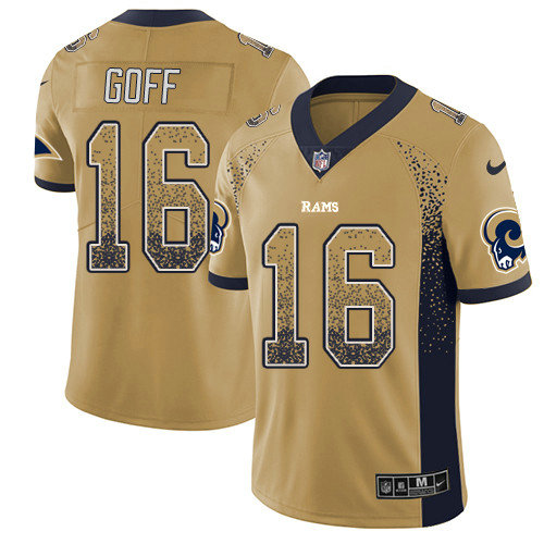 Nike Rams 16 Jared Goff Gold Men's Stitched NFL Limited Rush Drift Fashion Jersey