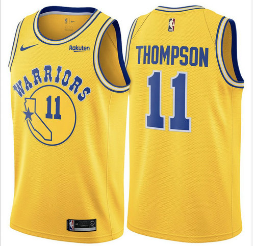 Warriors 11 Klay Thompson Yellow Throwback Nike Swingman Jersey