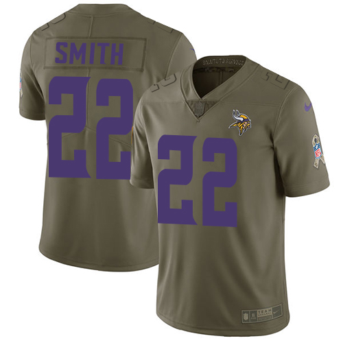 Youth Nike Minnesota Vikings #22 Harrison Smith Olive Stitched NFL Limited 2017 Salute to Service Jersey