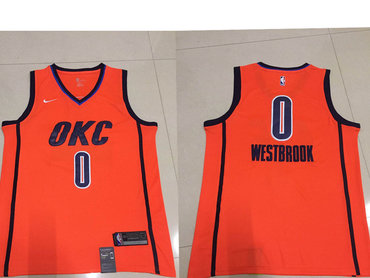 Men's Oklahoma City Thunder #0 Russell Westbrook Nike Orange 2018-19 Swingman Earned Edition Jersey