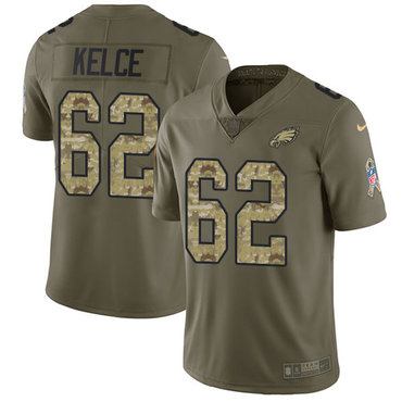 Youth Nike Philadelphia Eagles #62 Jason Kelce Olive Camo Stitched NFL Limited 2017 Salute to Service Jersey