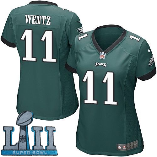 Women Nike Philadelphia Eagles #11 Carson Wentz Green 2018 Super Bowl LII Game Jersey