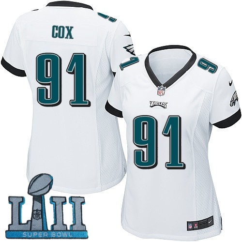 Women Nike Philadelphia Eagles #91 Fletcher Cox White 2018 Super Bowl LII Game Jersey