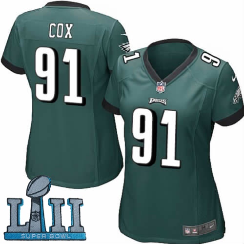 Women Nike Philadelphia Eagles #91 Fletcher Cox Green 2018 Super Bowl LII Game Jersey