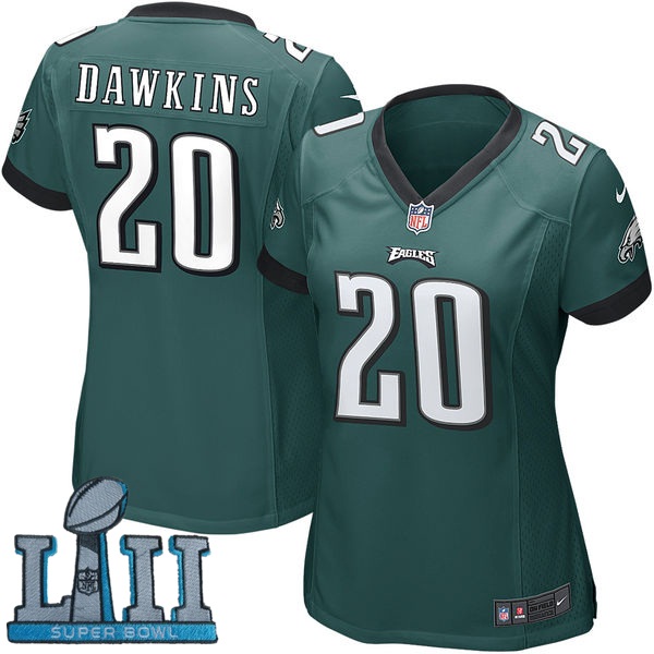 Women Nike Philadelphia Eagles #20 Brian Dawkins Green 2018 Super Bowl LII Game Jersey