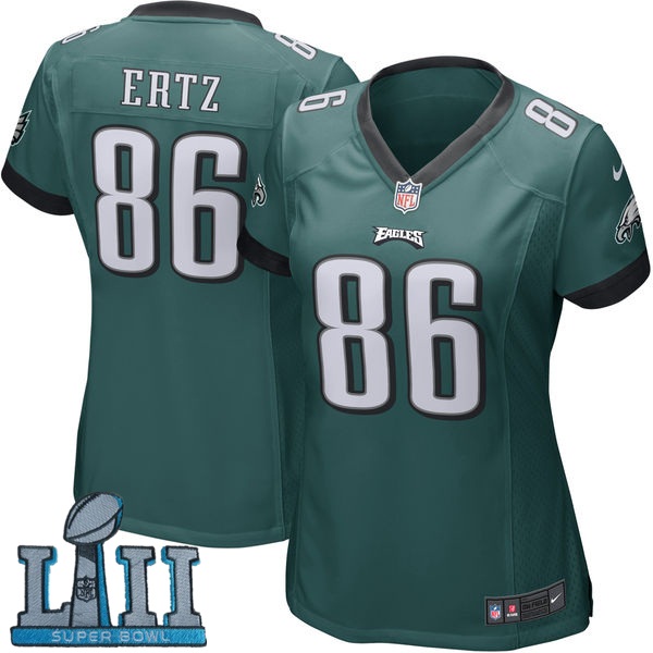 Women Nike Philadelphia Eagles #86 Zach Ertz Green 2018 Super Bowl LII Game Jersey