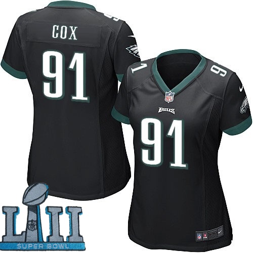 Women Nike Philadelphia Eagles #91 Fletcher Cox Black 2018 Super Bowl LII Game Jersey