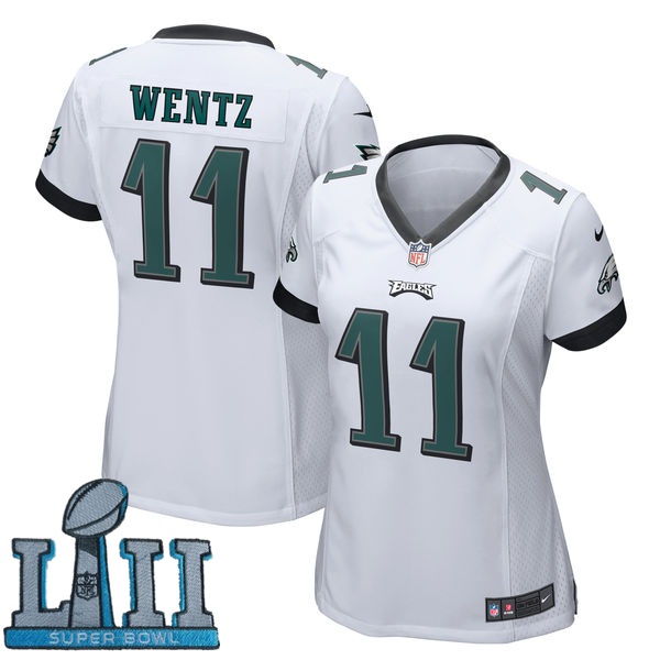 Women Nike Philadelphia Eagles #11 Carson Wentz White 2018 Super Bowl LII Game Jersey