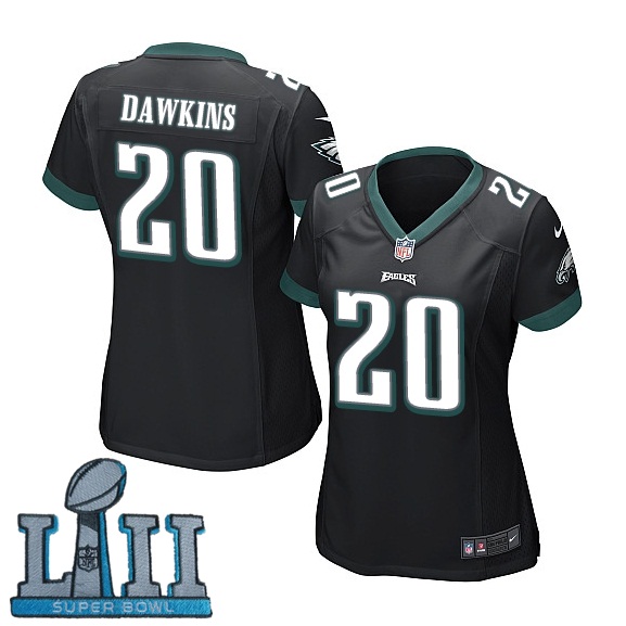 Women Nike Philadelphia Eagles #20 Brian Dawkins Black 2018 Super Bowl LII Game Jersey