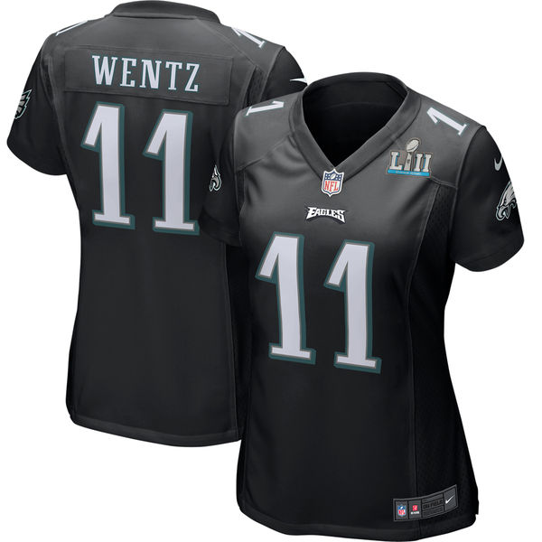 Women Nike Philadelphia Eagles #11 Carson Wentz Black 2018 Super Bowl LII Game Jersey