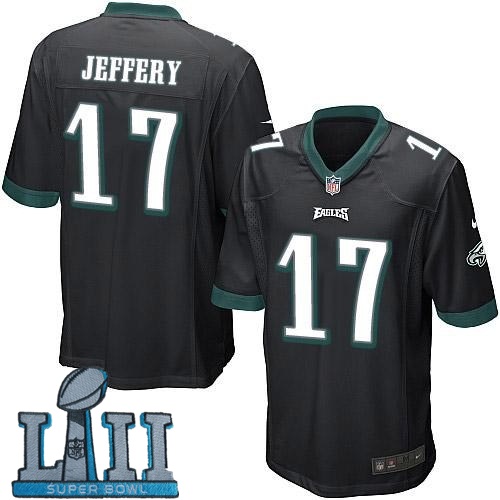 Youth Nike Philadelphia Eagles #17 Alshon Jeffery Black 2018 Super Bowl LII Game Jersey