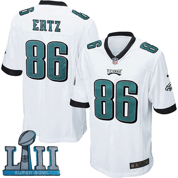 Youth Nike Philadelphia Eagles #86 Zach Ertz White 2018 Super Bowl LII Game Jersey