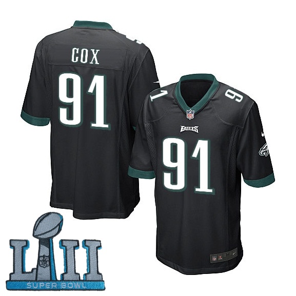 Youth Nike Philadelphia Eagles #91 Fletcher Cox Black 2018 Super Bowl LII Game Jersey