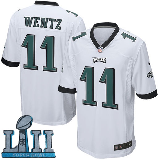 Youth Nike Philadelphia Eagles #11 Carson Wentz White 2018 Super Bowl LII Game Jersey