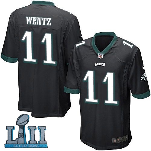 Youth Nike Philadelphia Eagles #11 Carson Wentz Black 2018 Super Bowl LII Game Jersey