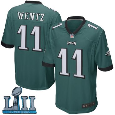 Youth Nike Philadelphia Eagles #11 Carson Wentz Green 2018 Super Bowl LII Game Jersey