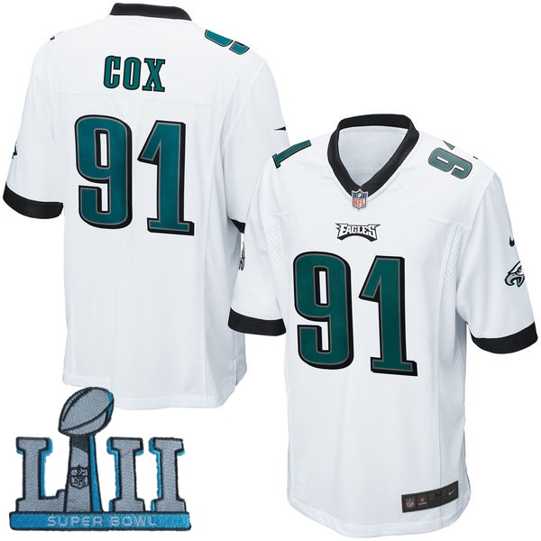 Youth Nike Philadelphia Eagles #91 Fletcher Cox White 2018 Super Bowl LII Game Jersey