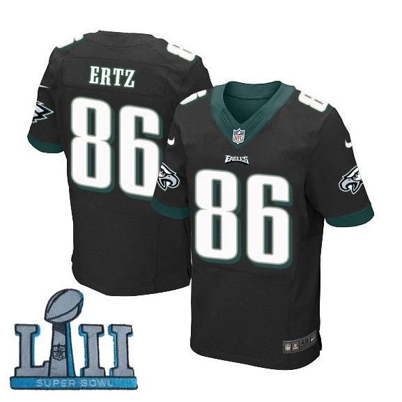 Nike Philadelphia Eagles #86 Zach Ertz Black 2018 Super Bowl LII Elite Jersey